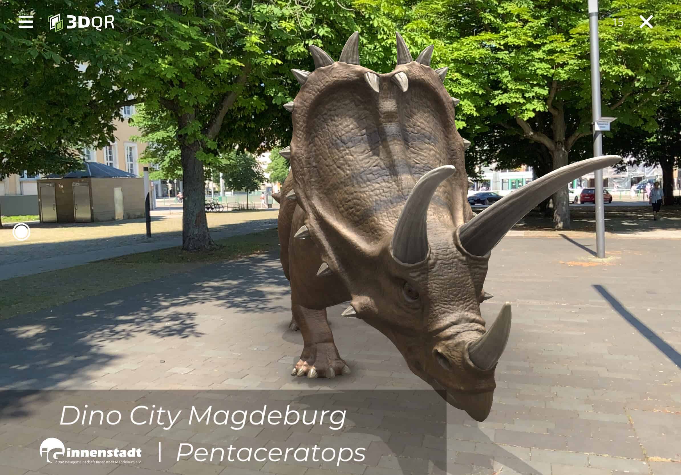 Pentaceratops in Augmented Reality für Stadtmarketing