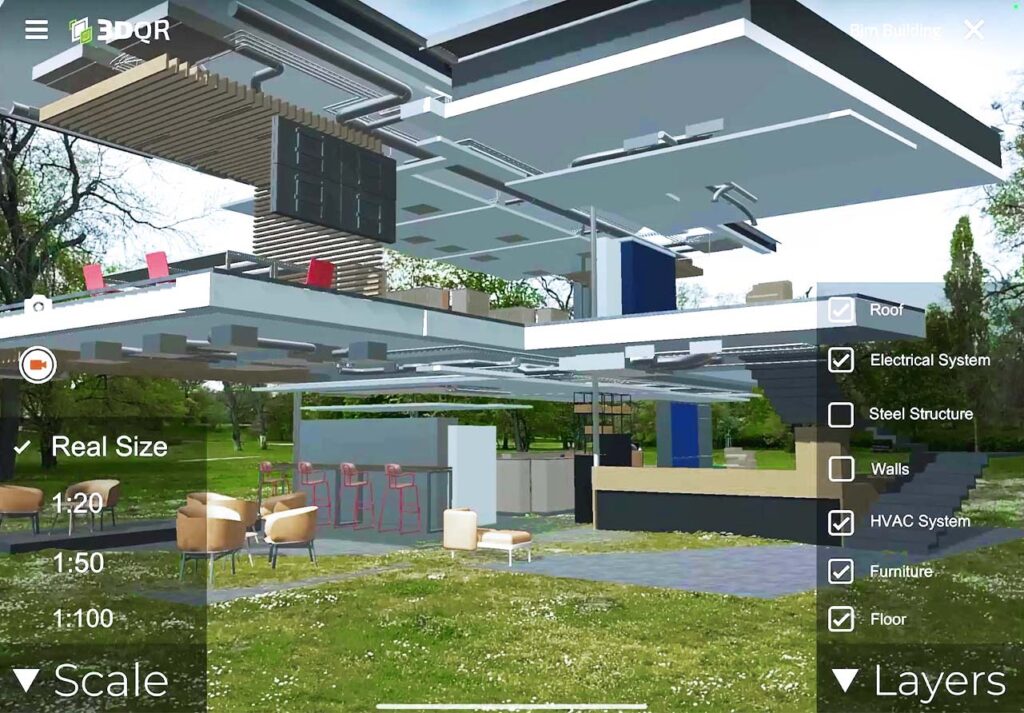 Screenshot 3DQR Pluss App bei der Visualisierung eines Hauses